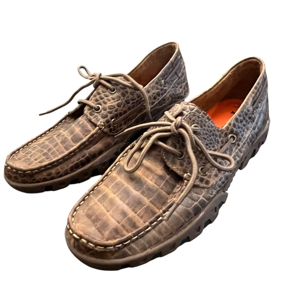 Ferrini Italia Crocodile Print Leather Comfort Loafers Womens Brown Flats 8.5 D